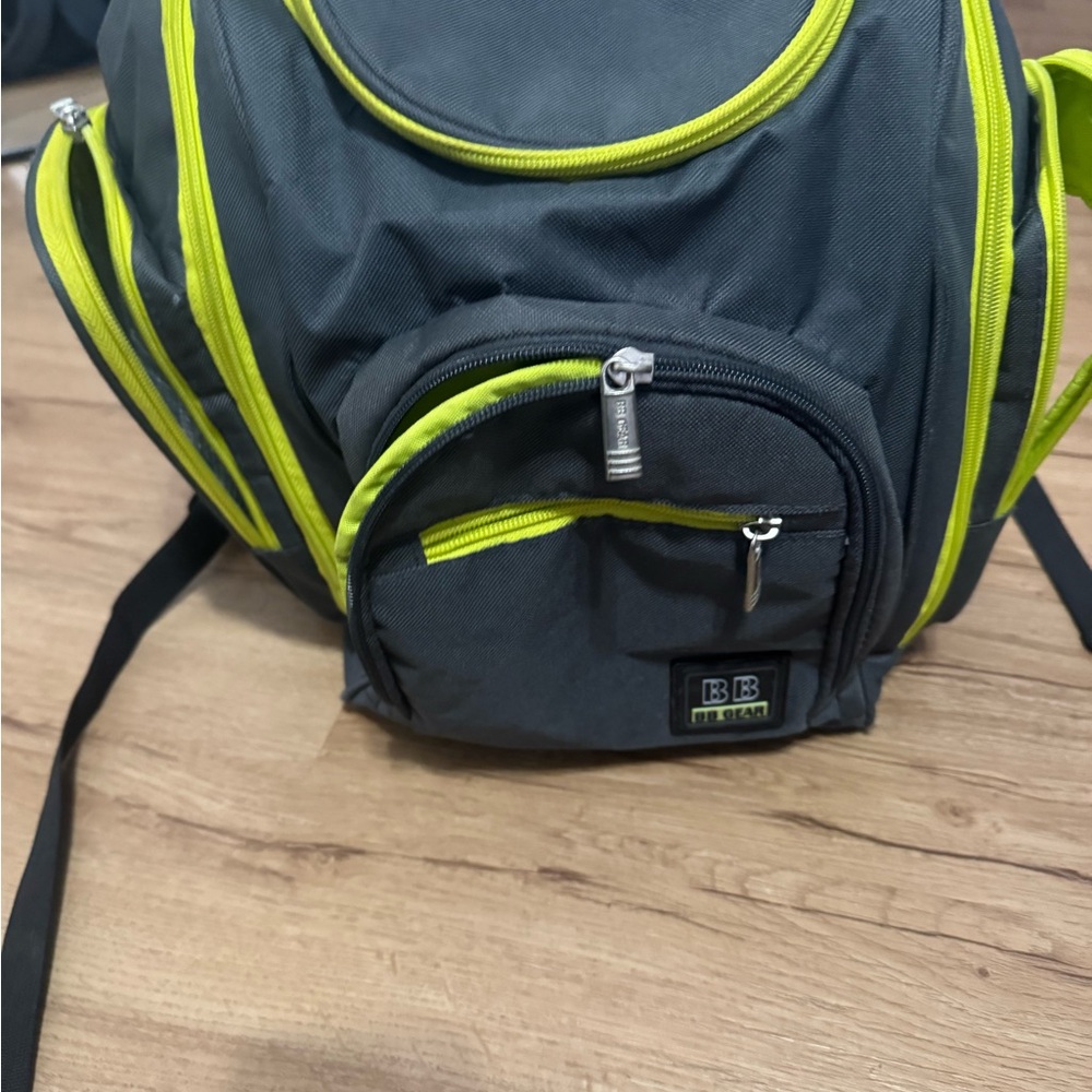 Babyboo BB Gear Diaper Bag Backpack Zip Pockets Gray Neon Accent